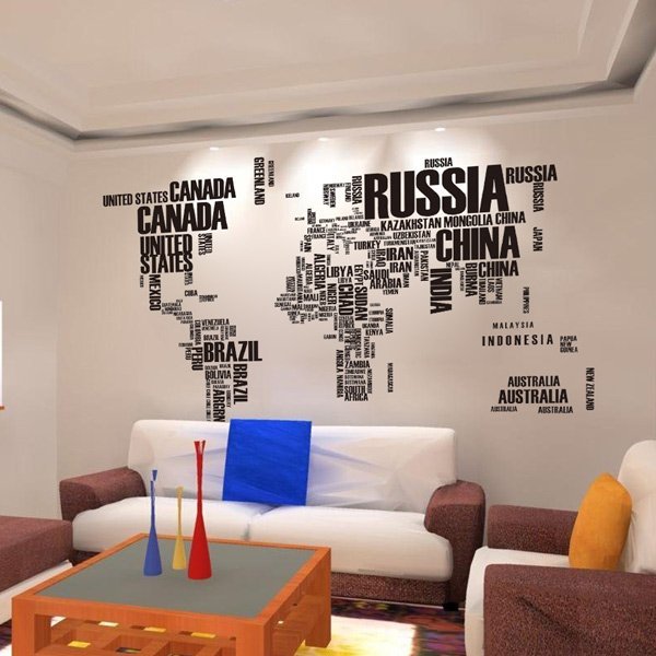 Zidna naljepnica Mapa svijeta u slovima cca 2 metra