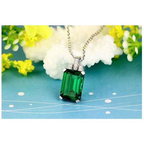 Ženska ogrlica, Green Emerald Stone, 18k pozlata