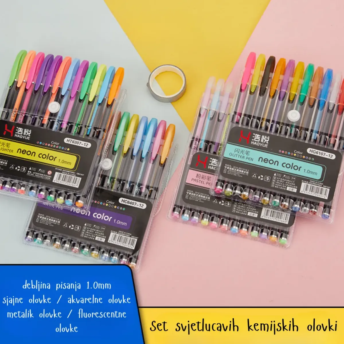 Set od 18 gel kemijskih olovaka – za školu, ured ili hobije