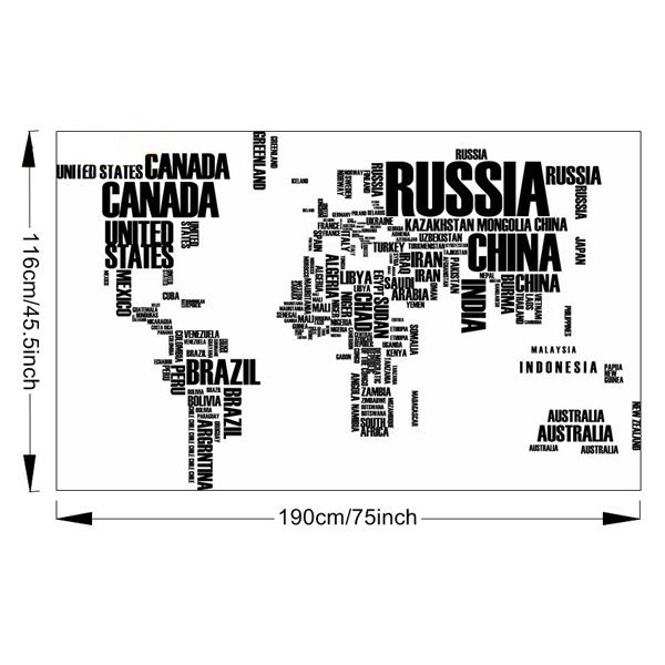 Zidna naljepnica Mapa svijeta u slovima cca 2 metra