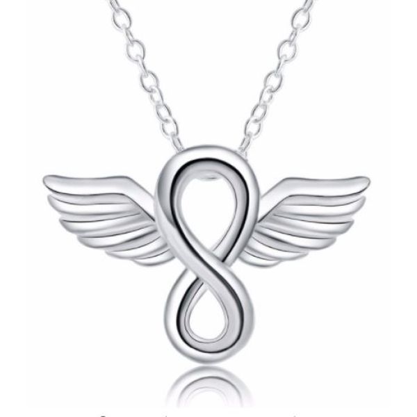 Ogrlica beskonačnosti sa krilima anđela srebrna boja