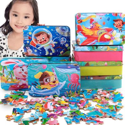 drvene puzzle u metalnoj kutiji 70komada 4288