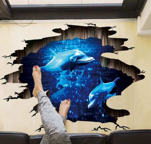 3D Stenska nalepka Delfini dimenzije 90x60 cm