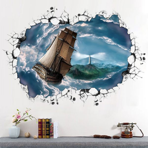 3D wall sticker Cloud Sea Sailing dimenzije 90x60 cm