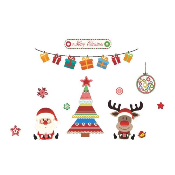 Stenska nalepka - Merry Christmas - Božiček in Rudolf