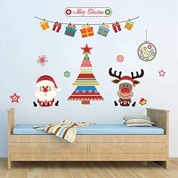 Stenska nalepka - Merry Christmas - Božiček in Rudolf
