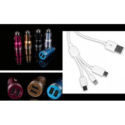 Komplet Dual usb auto punjač i gratis 3u1 kabel za sve mobitele