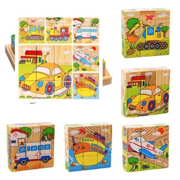 Dječje drvene kockice za slaganje - 6 motiva u jednom set