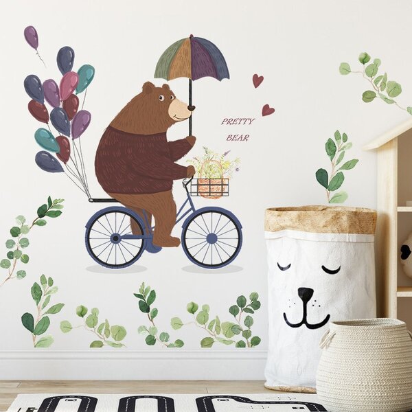 Zidna naljepnica "Bear riding bicycle"
