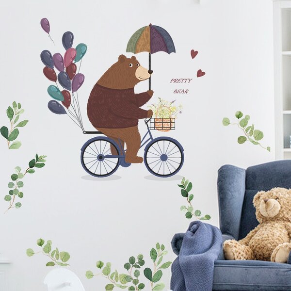 Zidna naljepnica "Bear riding bicycle"