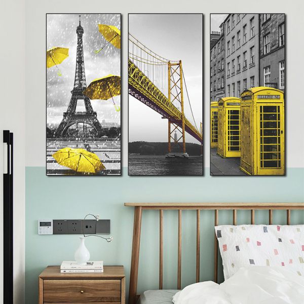 Zidna naljepnica u tri dijela "Vintage Yellow Paris"