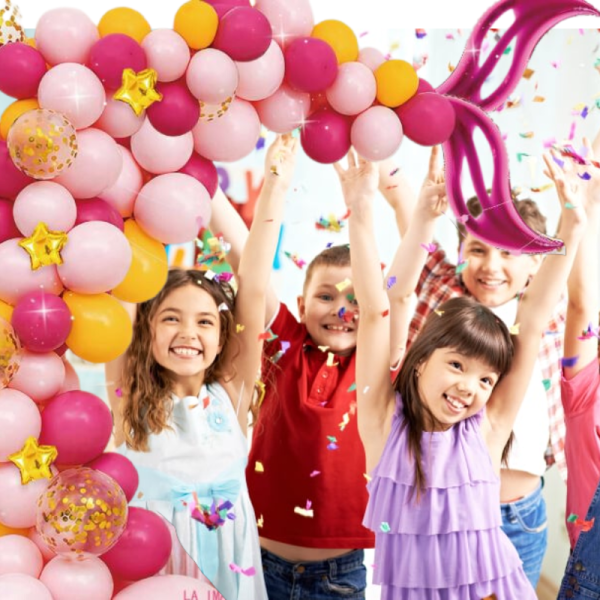 Luk od balona - Mermaid Pink - Gold (74 balona u setu i happy birthday natpis)