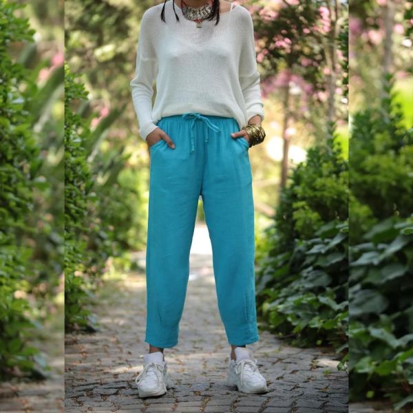 Ženske šifon pamučne hlače - kraljevske boje