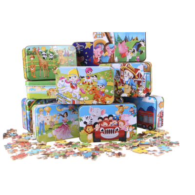 Komplet 4 x Drvene Puzzle u metalnoj kutiji