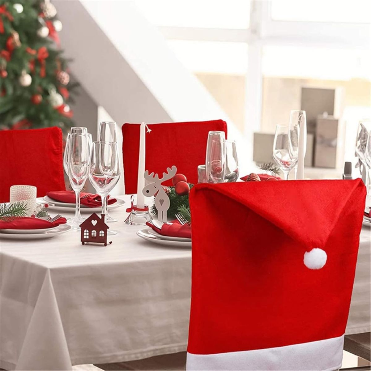 Family Christmas 6 x Prevleka za Naslonjalo za Stol Božičkova Kapa 