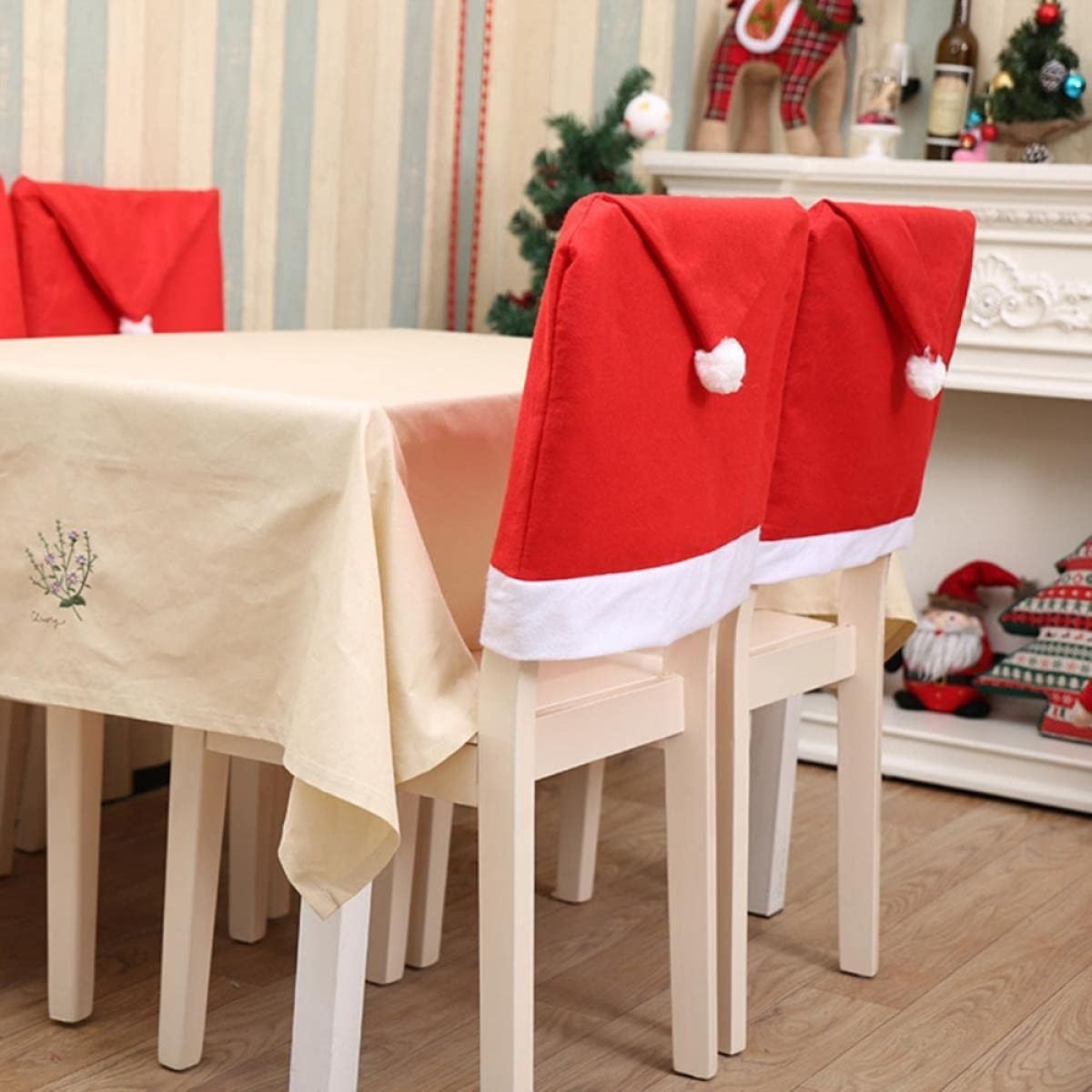 Family Christmas 6 x Prevleka za Naslonjalo za Stol Božičkova Kapa 