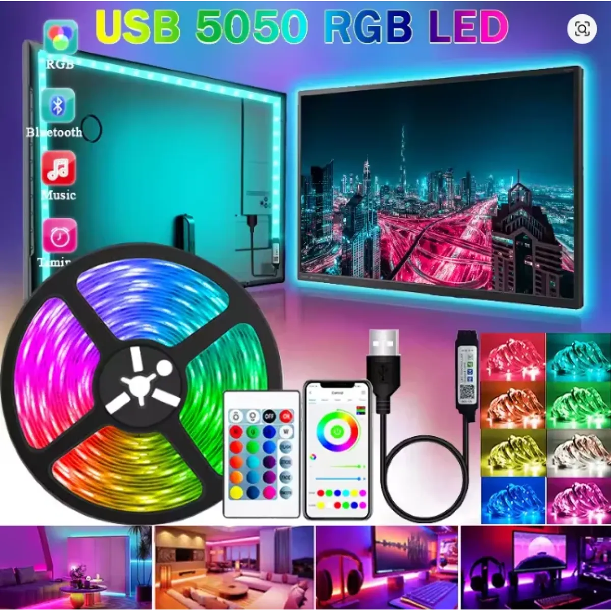 USB led traka 200 cm s daljinskim RGB Relax TV
