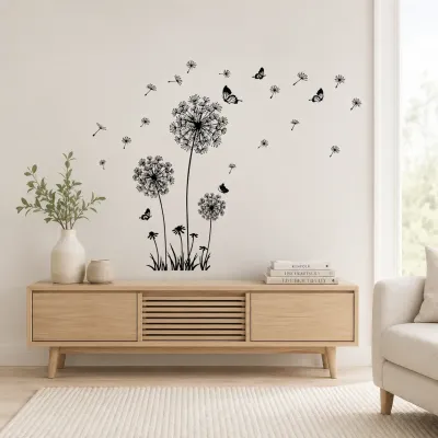 Zidna naljepnica Dandelion maslačak 70 x 50 cm iznad komode u dnevnom boravku