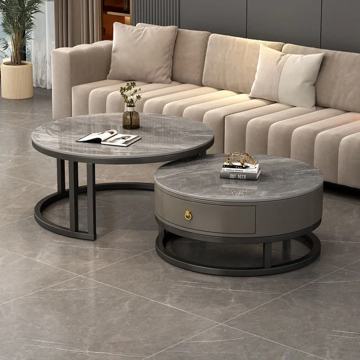 Okrugli stolići za kavu Luna Duo – set s ladicom