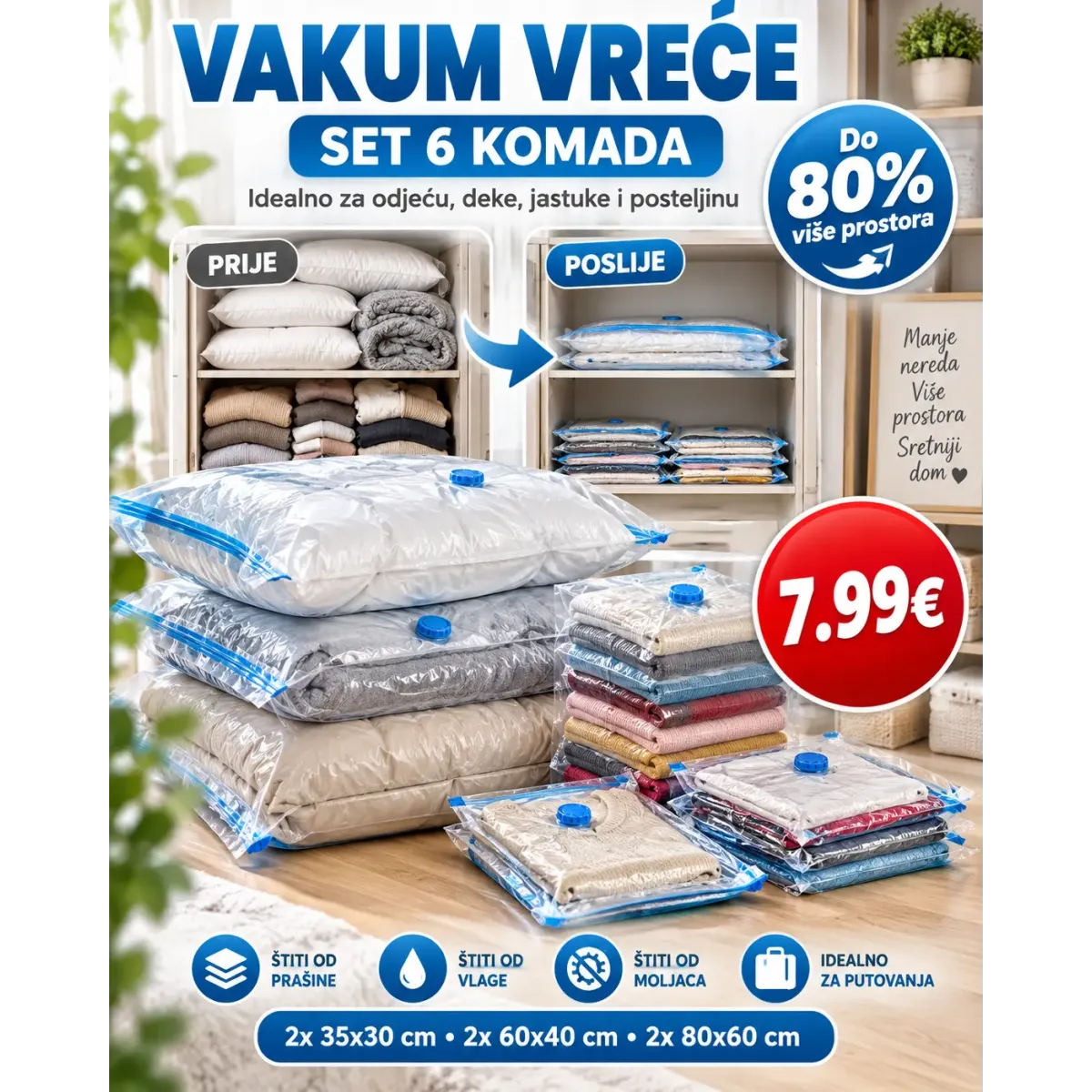(6kom) Vreće za vakumiranje odjeće