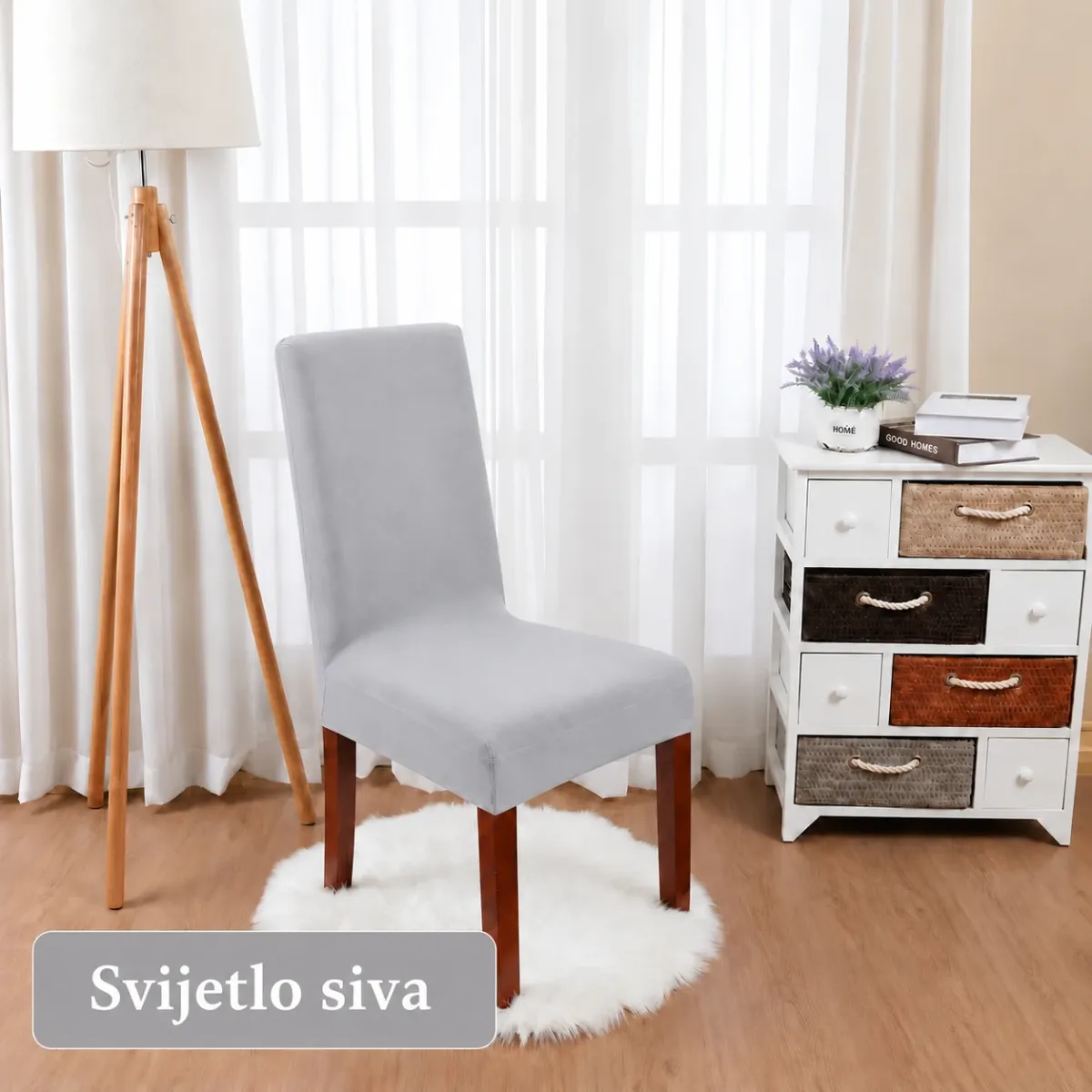 Rastezljiva navlaka za stolicu – svijetlo siva